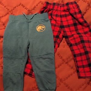 Carter's Green Dinosaur and Red Plaid Joggers